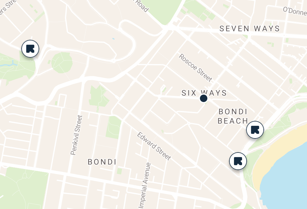 Mappa del deposito bagagli della spiaggia di Bondi
